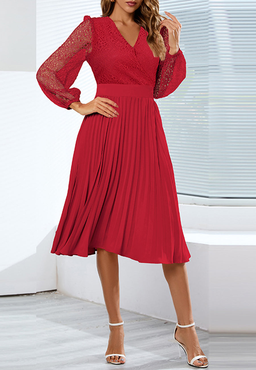 Surplice Neck Pleated Dress Sheer