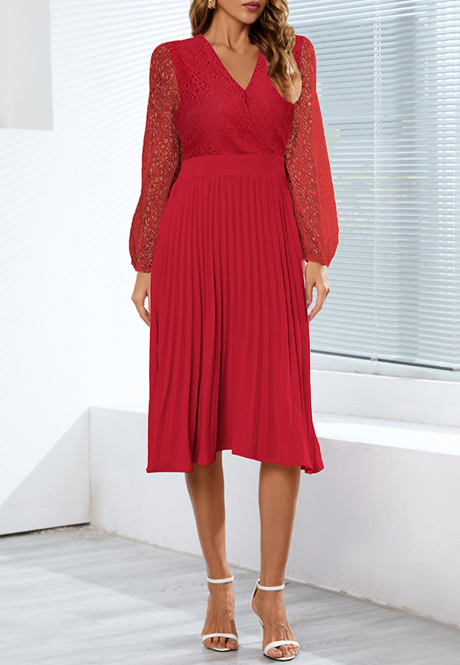 Surplice Neck Pleated Dress Sheer