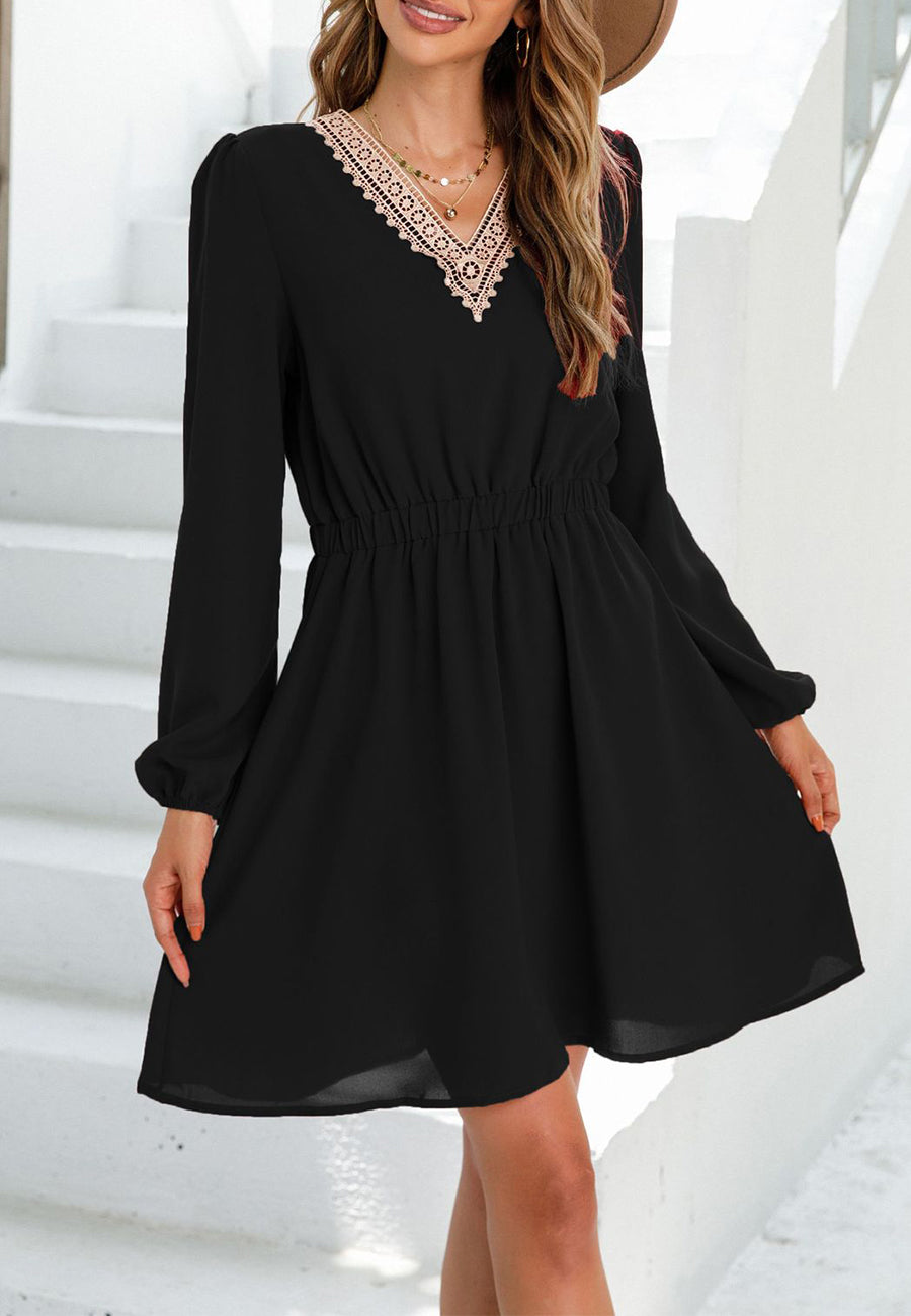 Vestido con escote en V y ribete de crochet