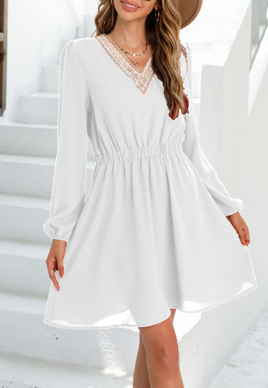 Vestido con escote en V y ribete de crochet