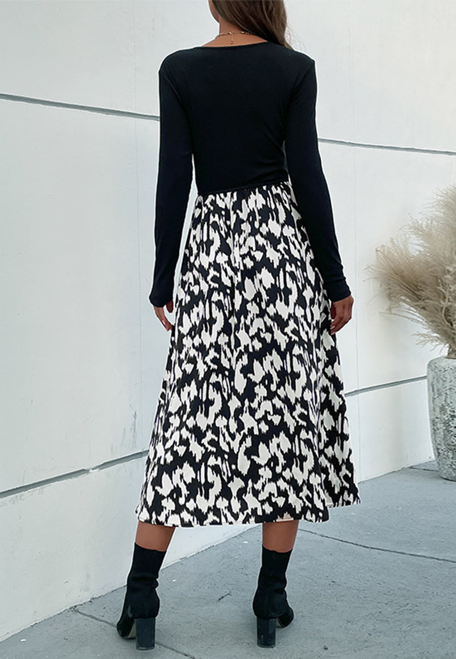 Vestido de manga larga con estampado abstracto en dos tonos