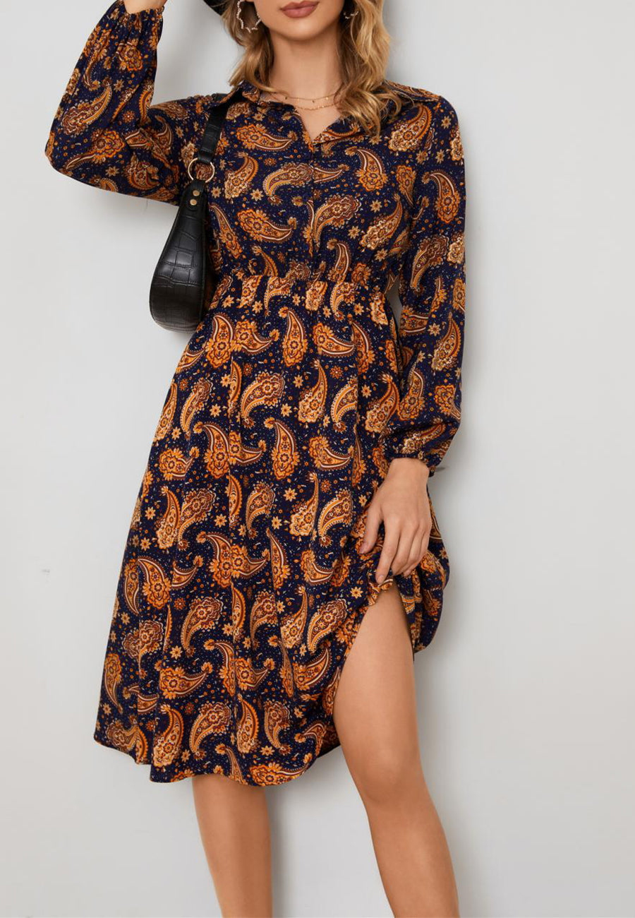 Vestido con botones en la parte delantera y estampado de cachemira