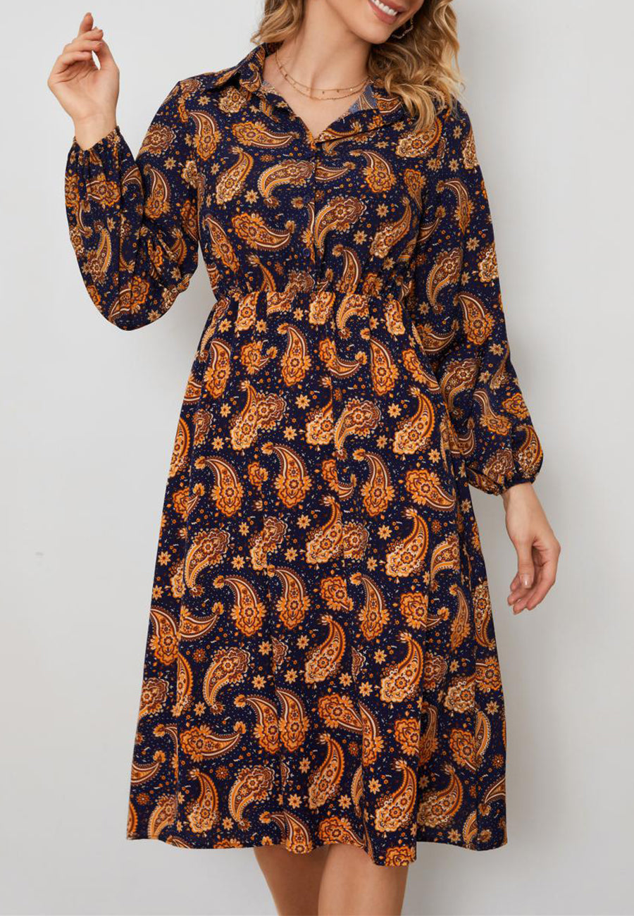 Vestido con botones en la parte delantera y estampado de cachemira