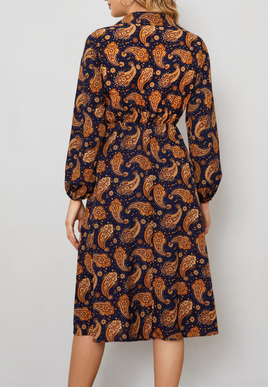 Vestido con botones en la parte delantera y estampado de cachemira