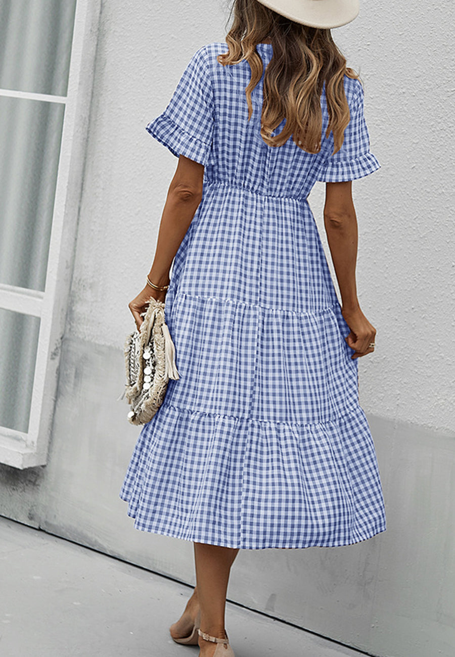 Gingham Print Short Sleeve Dress