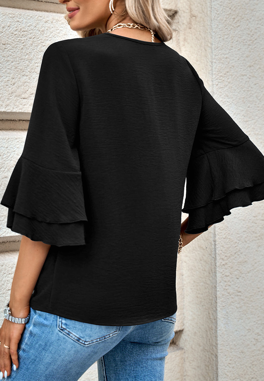 Blusa con mangas con volantes en capas