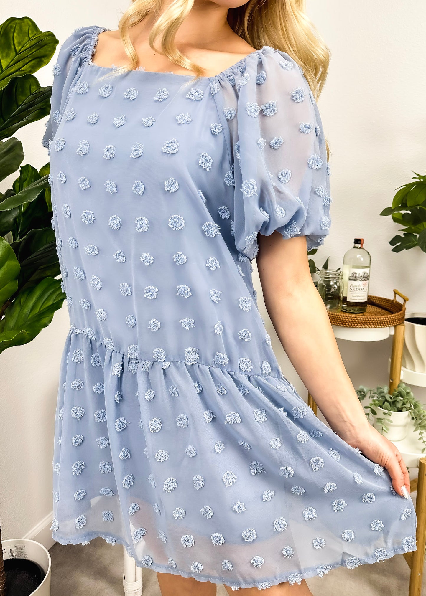 Puff Sleeve Swiss Dot Dress