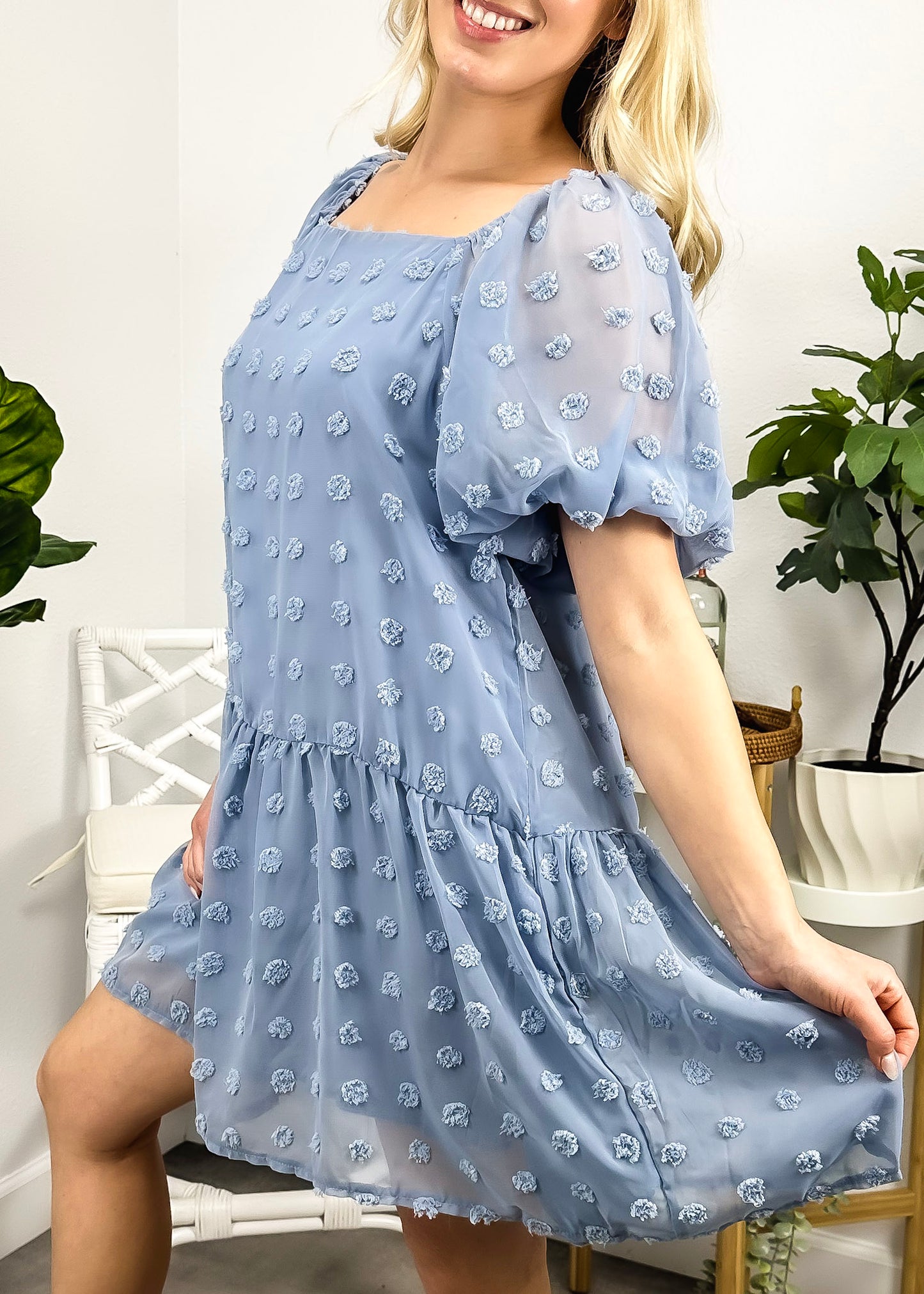 Puff Sleeve Swiss Dot Dress