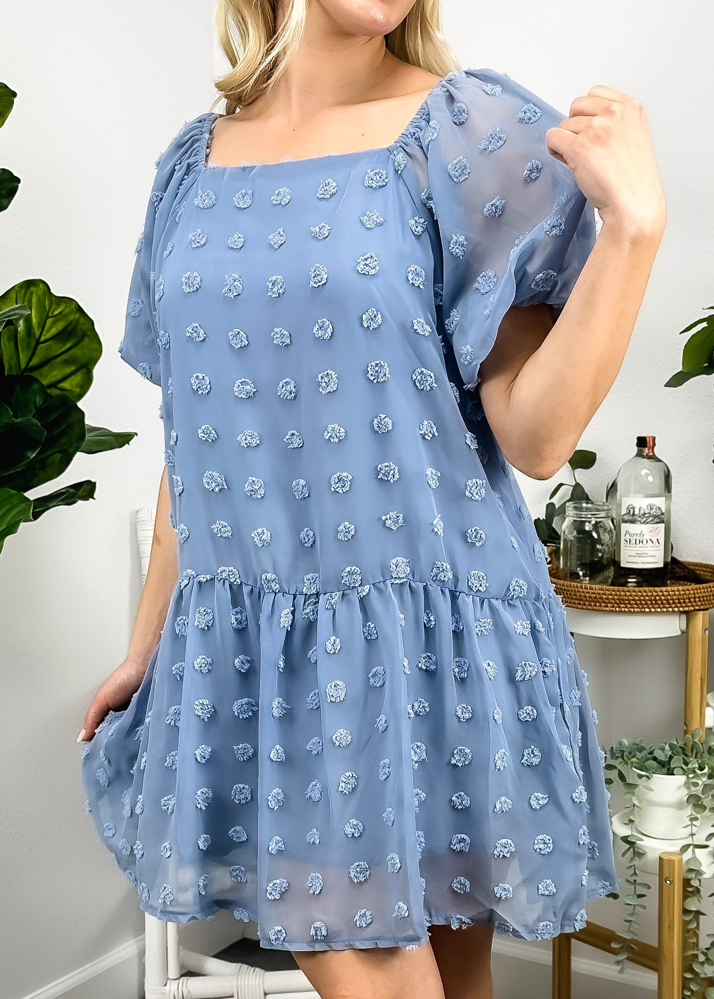 Puff Sleeve Swiss Dot Dress