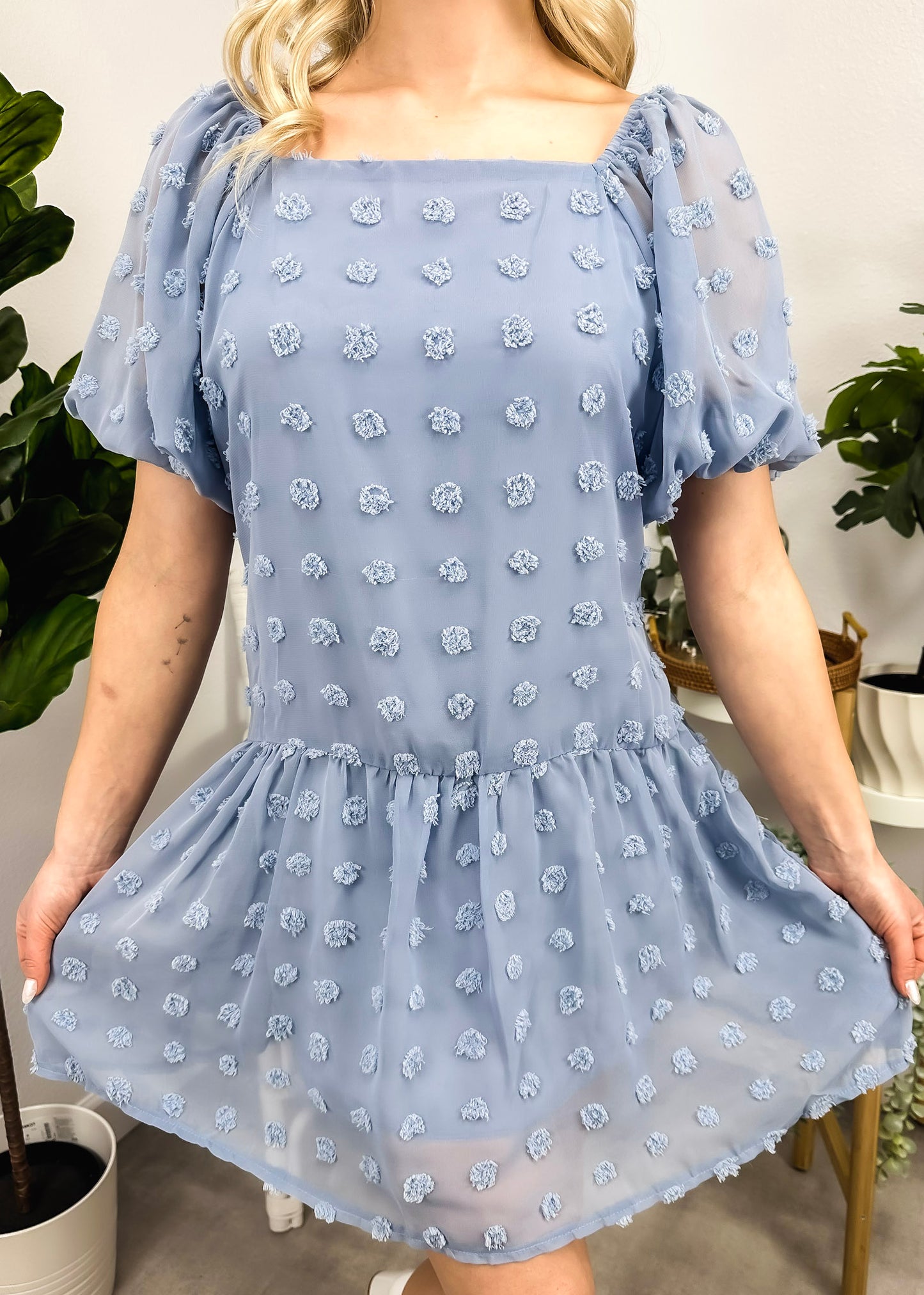 Puff Sleeve Swiss Dot Dress