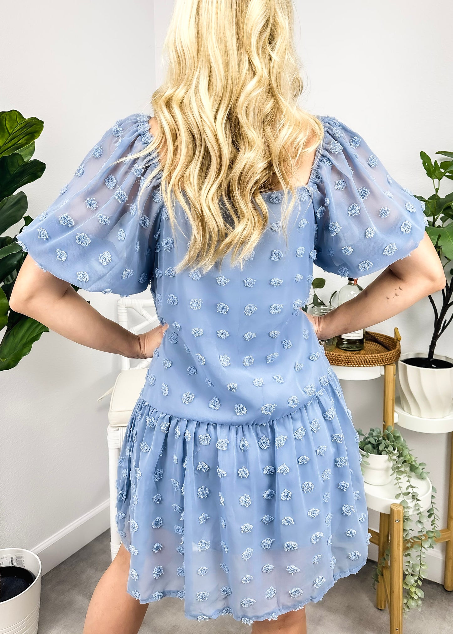 Puff Sleeve Swiss Dot Dress