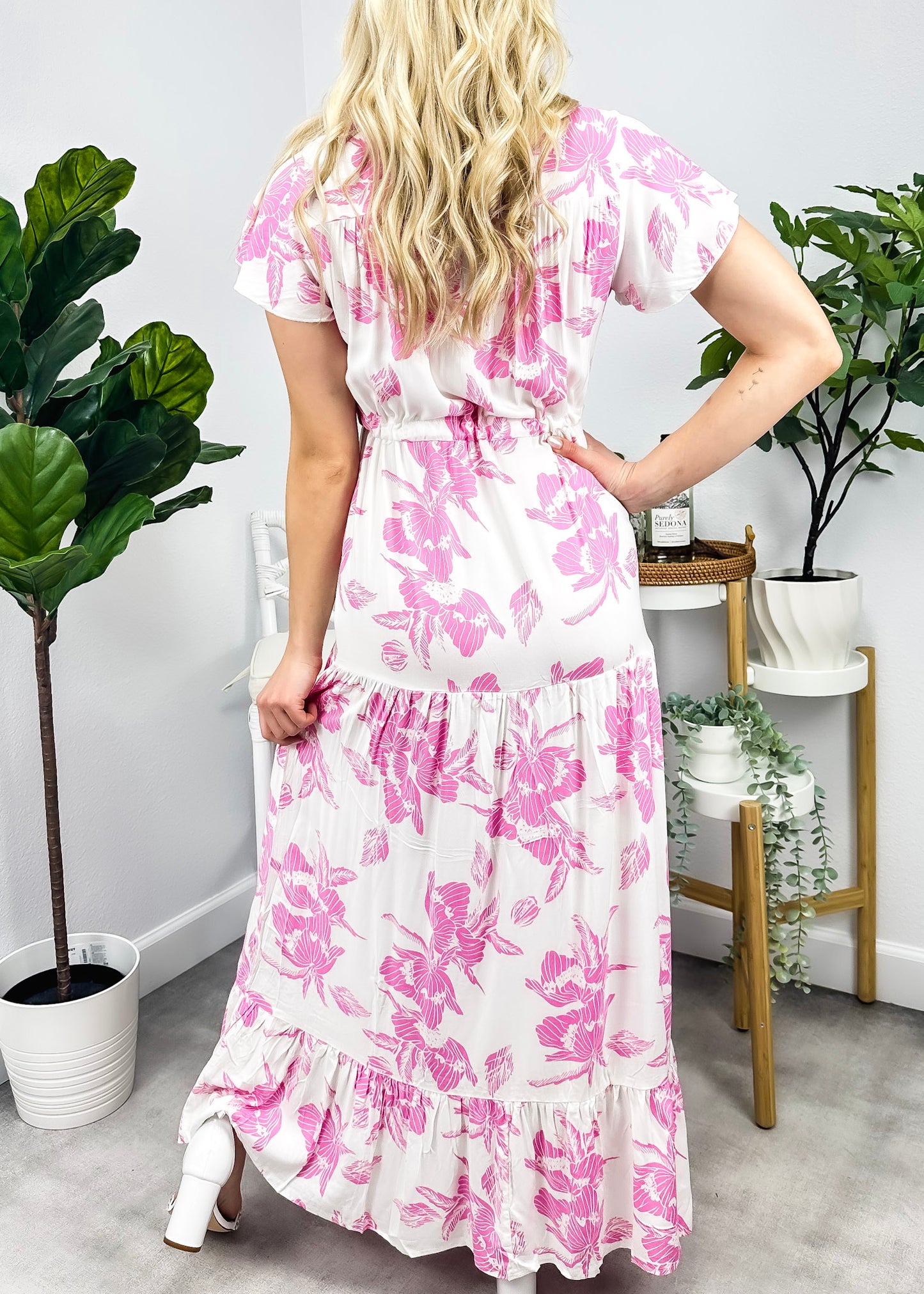 V Neck Tropical Print Maxi Dress