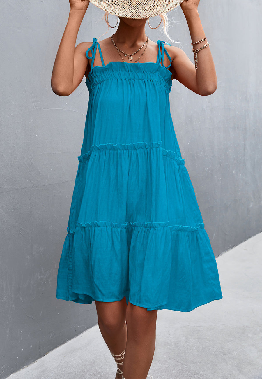 Tie Shoulder Ruffle Tiered Dress