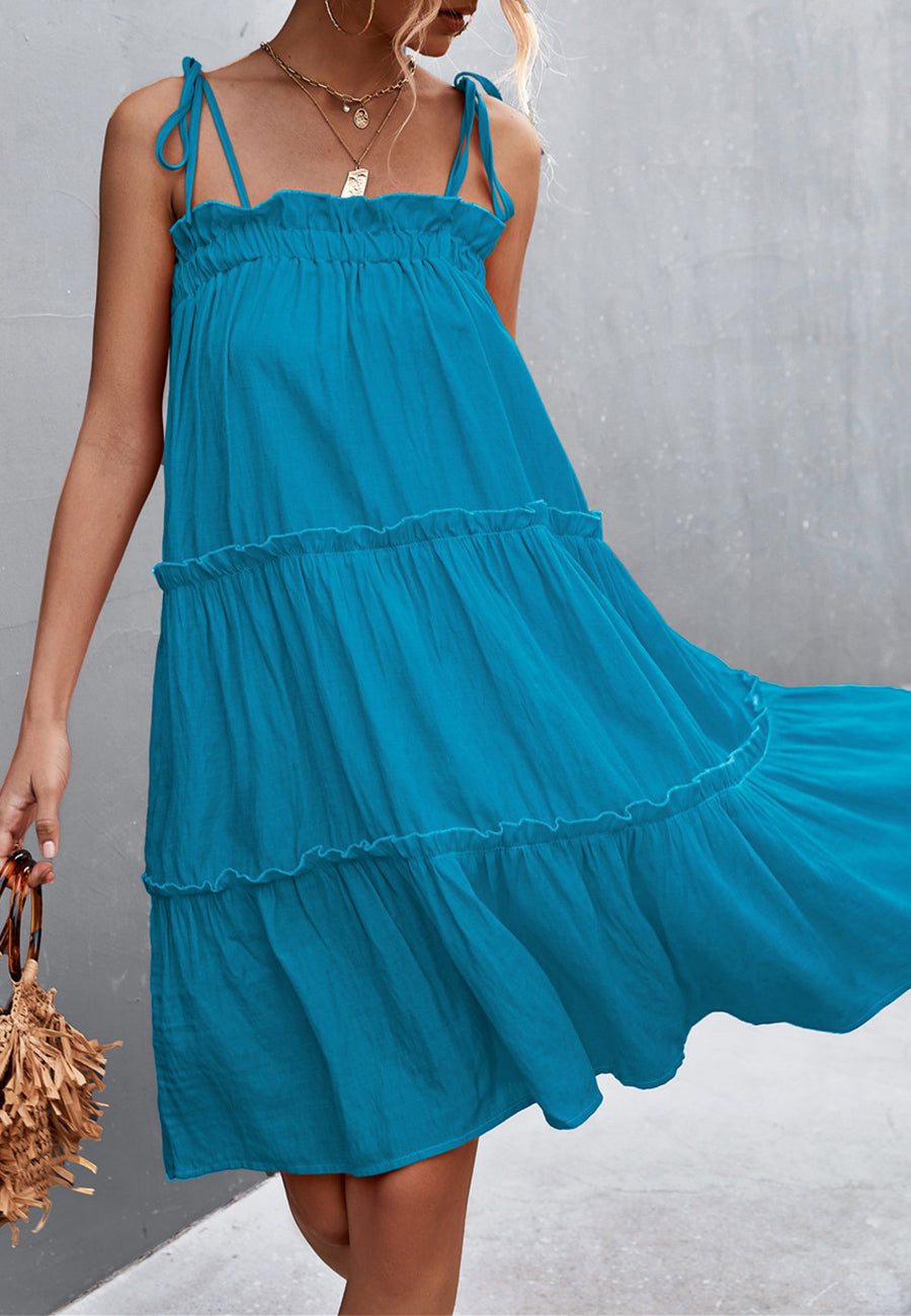 Tie Shoulder Ruffle Tiered Dress