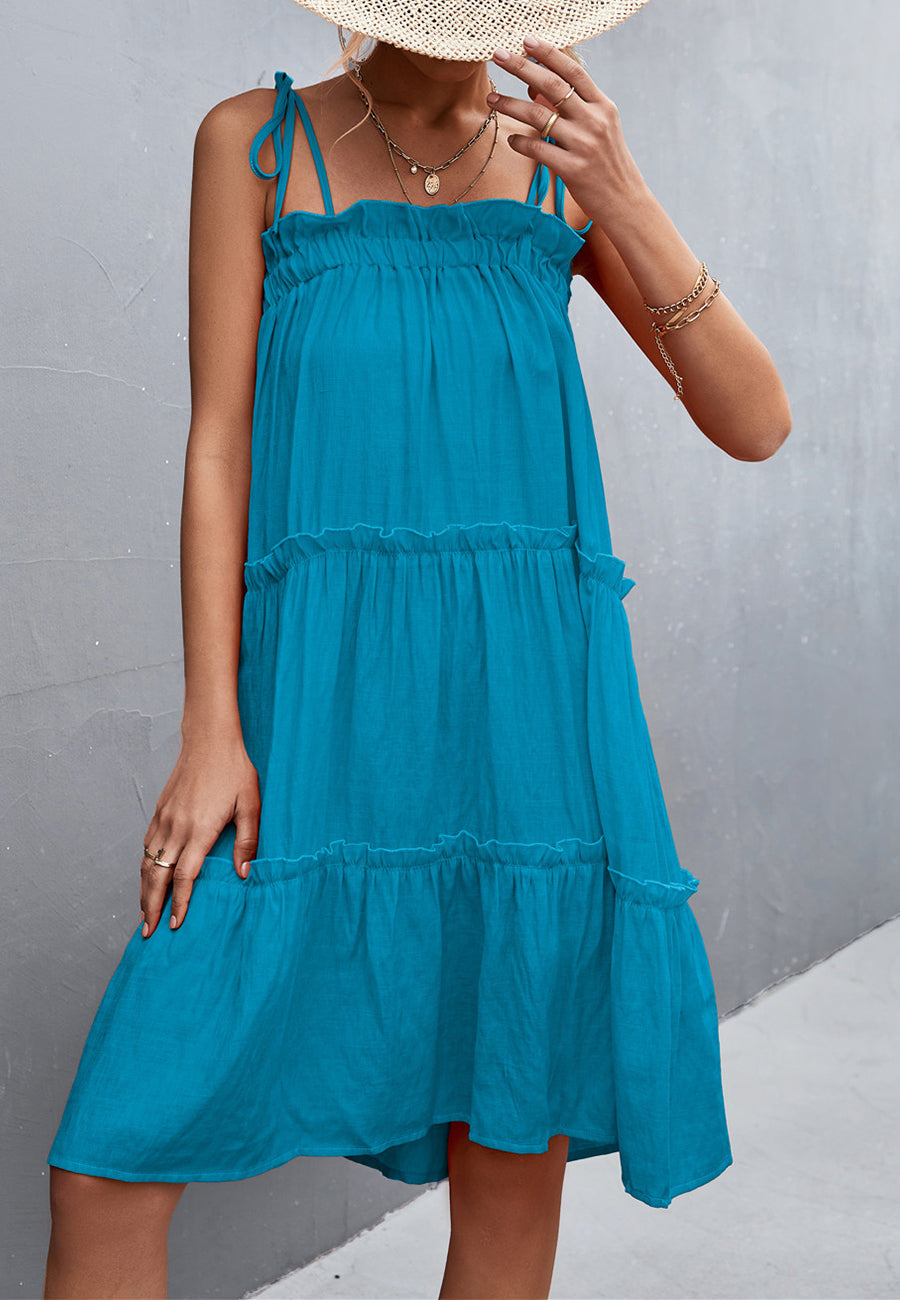 Tie Shoulder Ruffle Tiered Dress