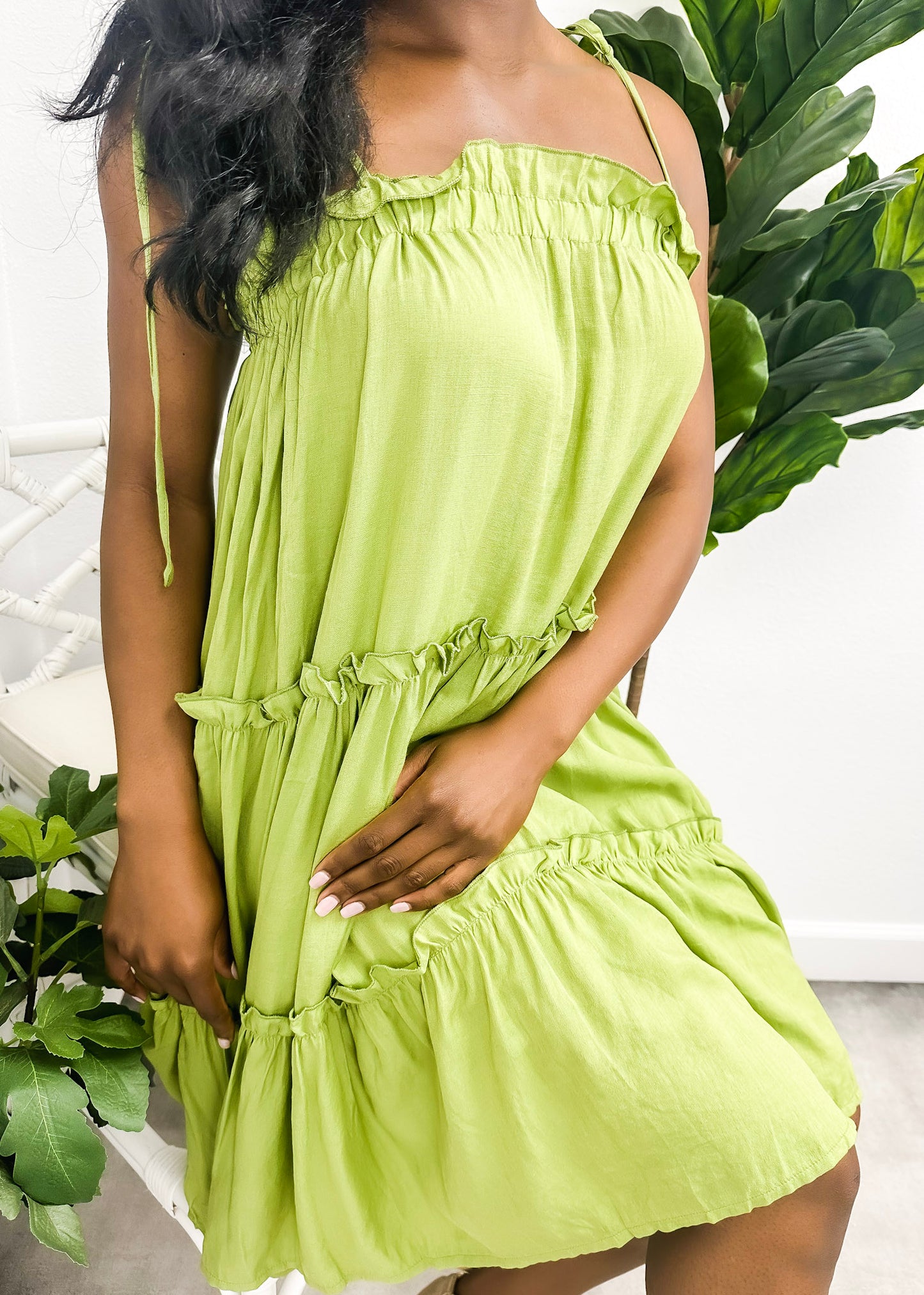 Tie Shoulder Ruffle Tiered Dress