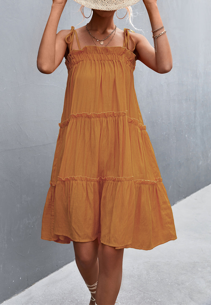 Tie Shoulder Ruffle Tiered Dress