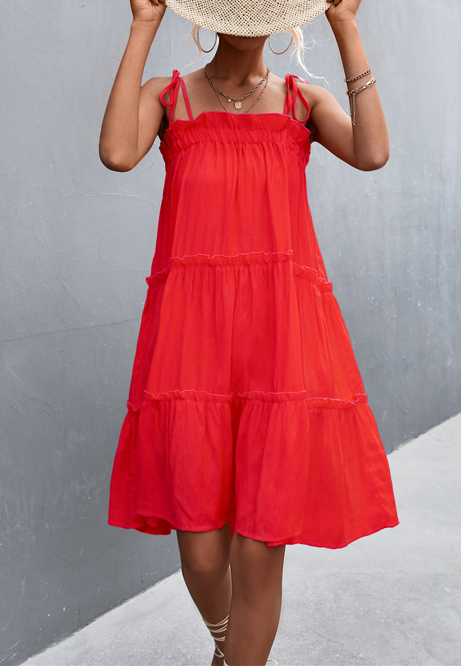 Tie Shoulder Ruffle Tiered Dress