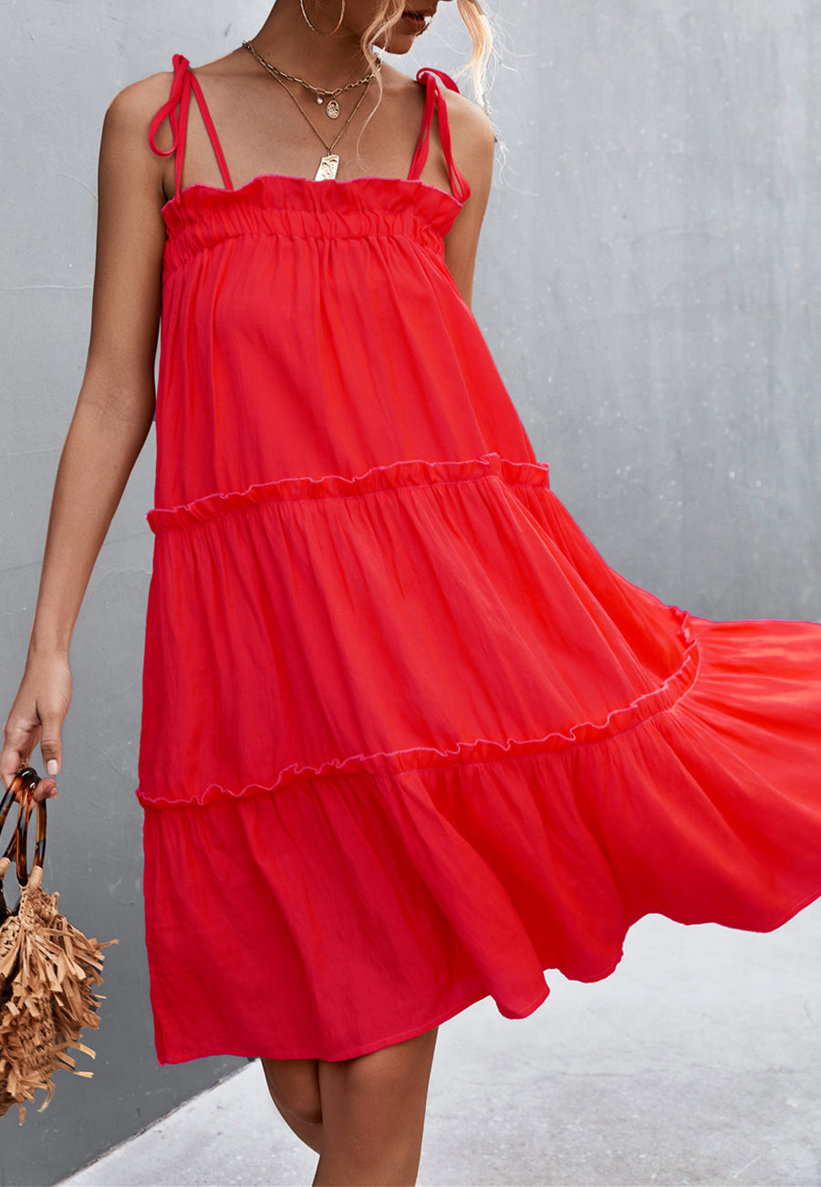 Tie Shoulder Ruffle Tiered Dress