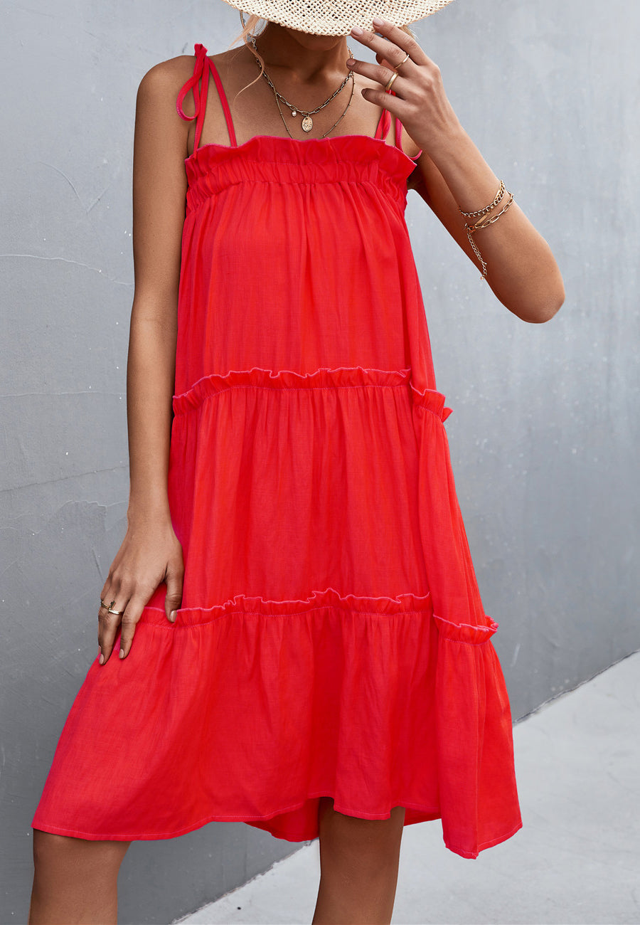 Tie Shoulder Ruffle Tiered Dress