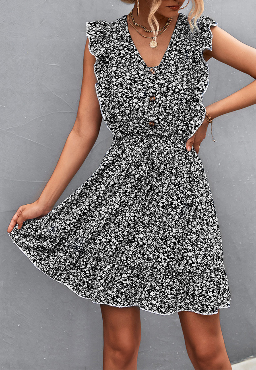 Vestido con botones y volantes en la parte delantera