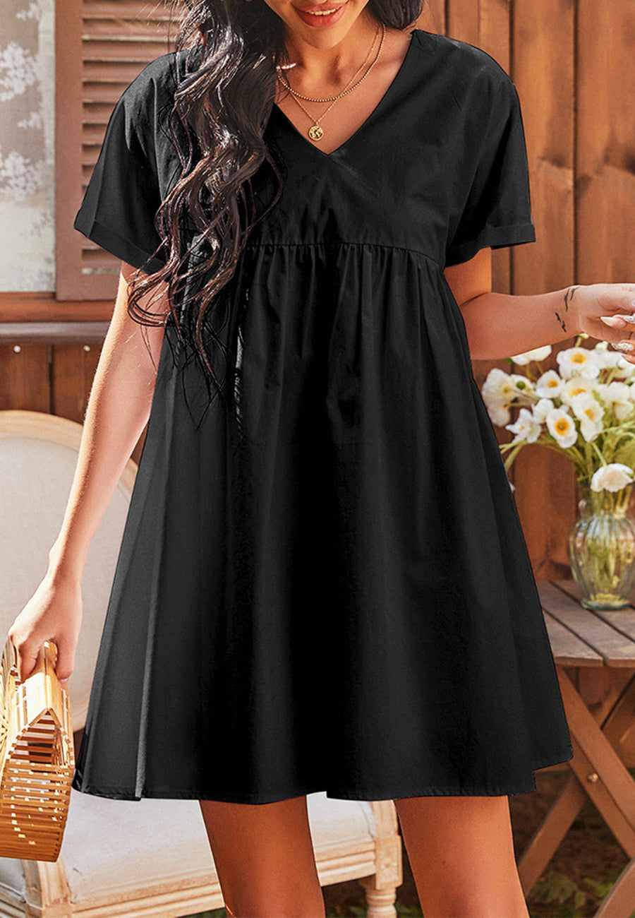 Solid V Neck Babydoll Dress Solid V Neck Babydoll Dress