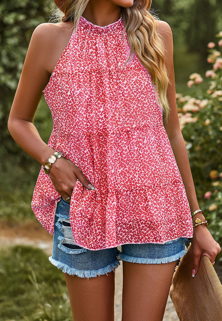 Floral Halter Tiered Blouse