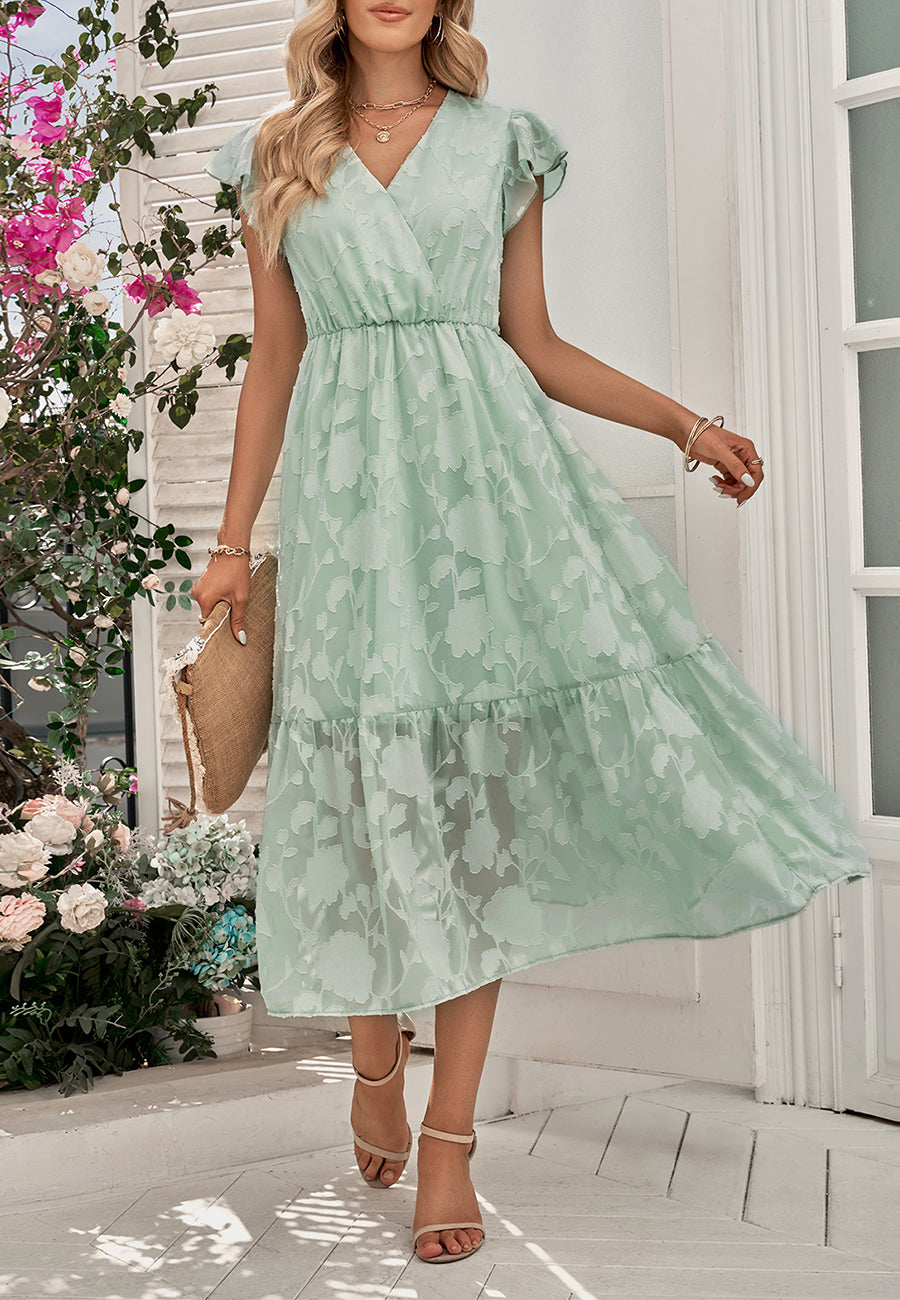 Floral Pattern Flutter Sleeve Dress