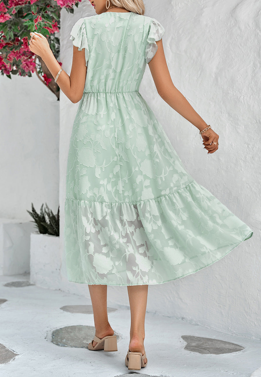 Floral Pattern Flutter Sleeve Dress