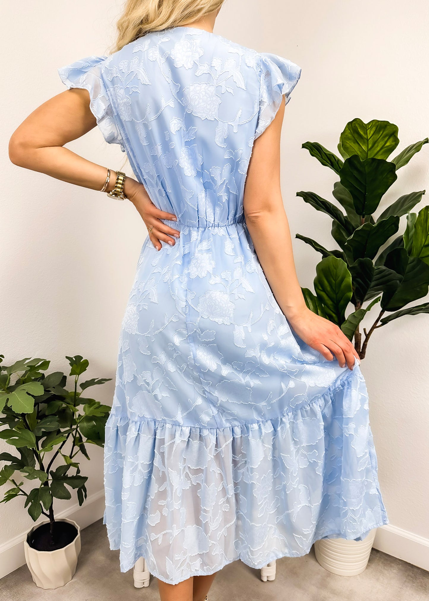 Floral Pattern Flutter Sleeve Dress