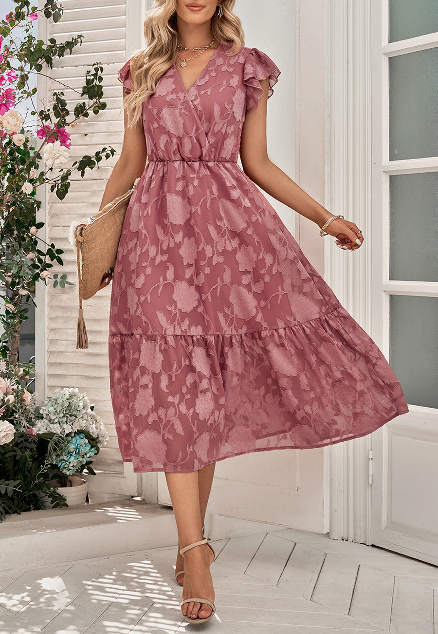 Floral Pattern Flutter Sleeve Dress
