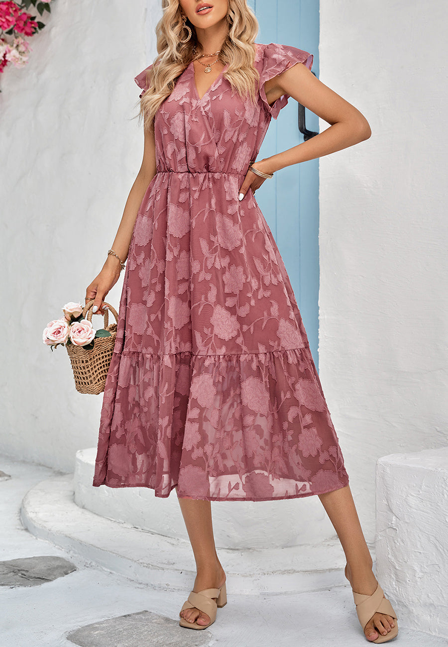 Floral Pattern Flutter Sleeve Dress