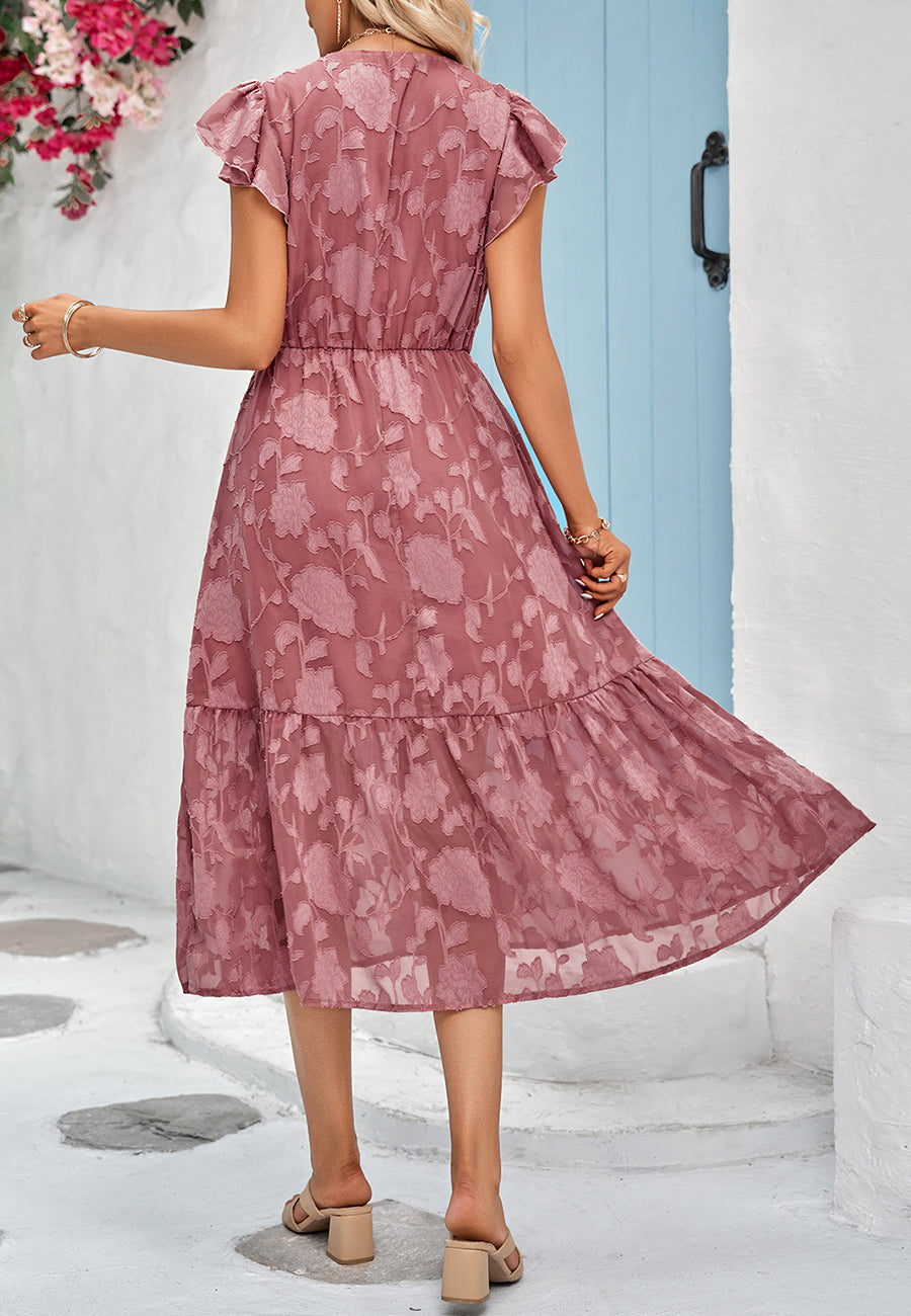 Floral Pattern Flutter Sleeve Dress