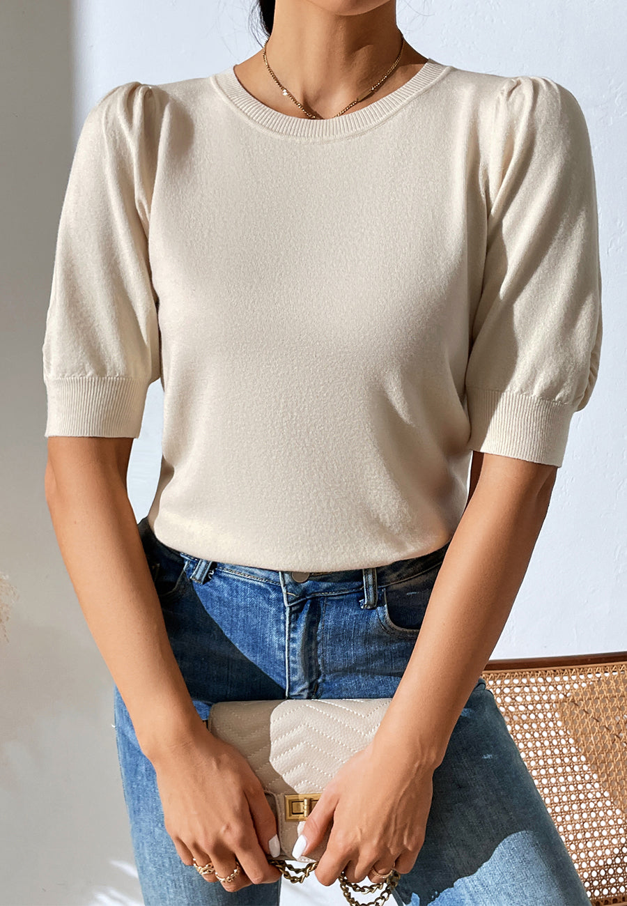 Suéter de color liso con mangas hasta el codo