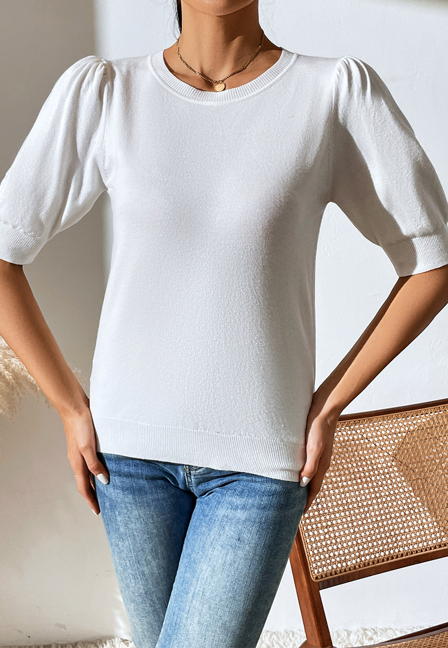 Suéter de color liso con mangas hasta el codo