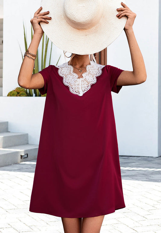 Vestido camisero con ribete de encaje festoneado