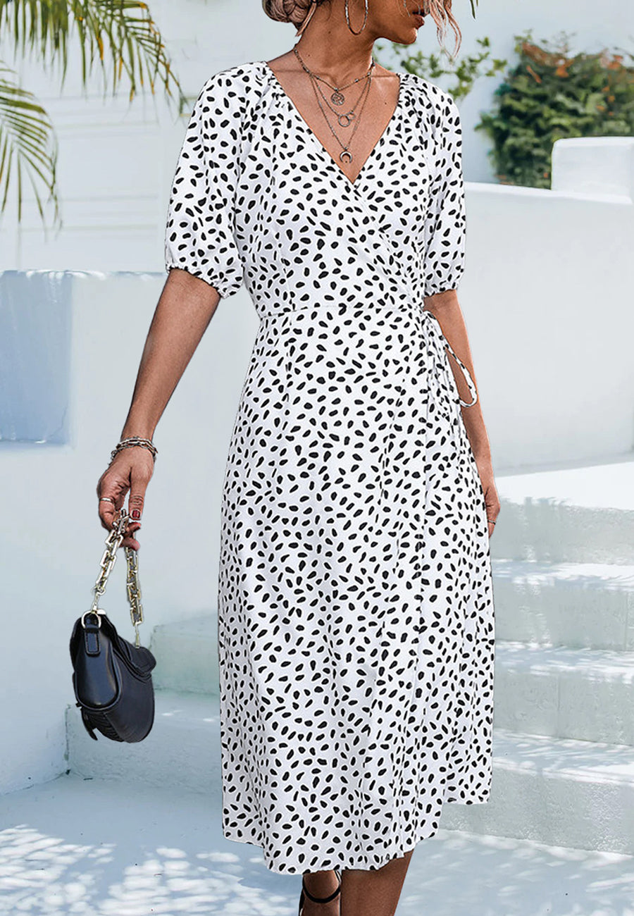 Cheetah Puff Sleeve Wrap Dress