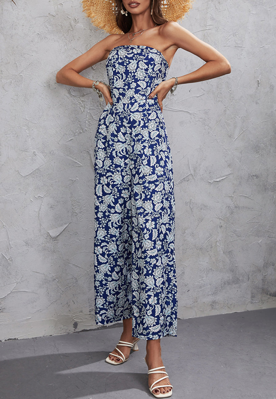 Strapless Floral Print Jumpsuit
