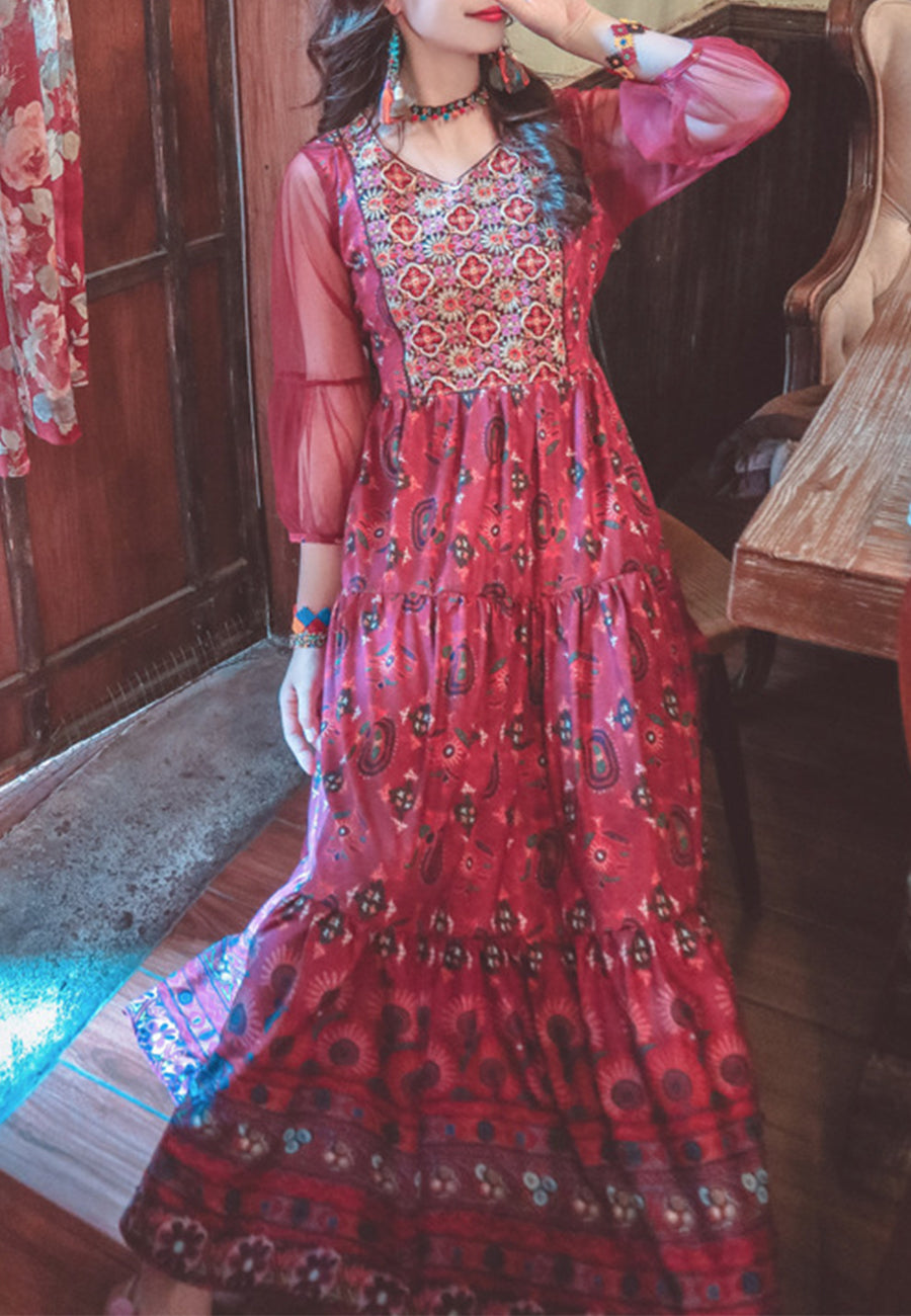 Mesh Balloon Sleeve Dress