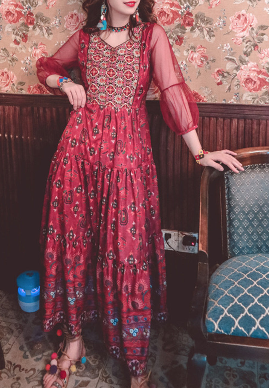 Mesh Balloon Sleeve Dress