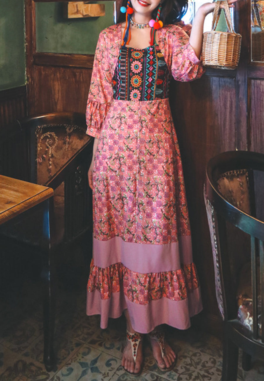 Straight Neck Contrast Print Dress