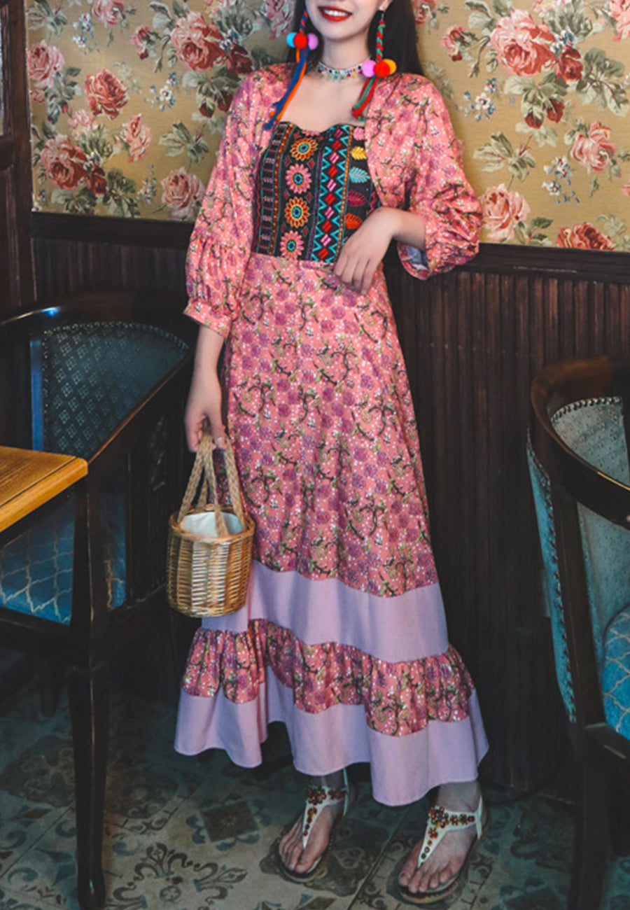 Straight Neck Contrast Print Dress