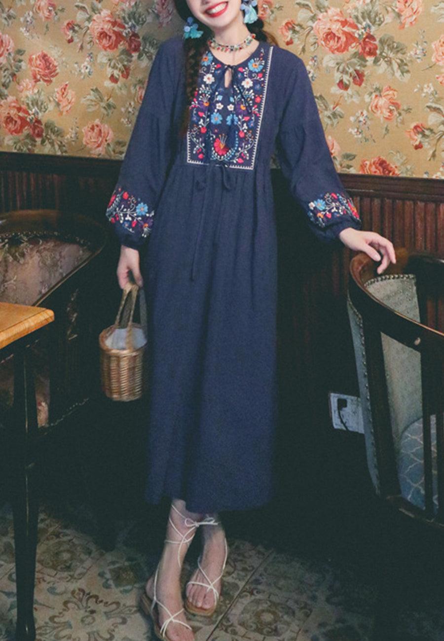 Floral Detail Bishop Sleeve Dress