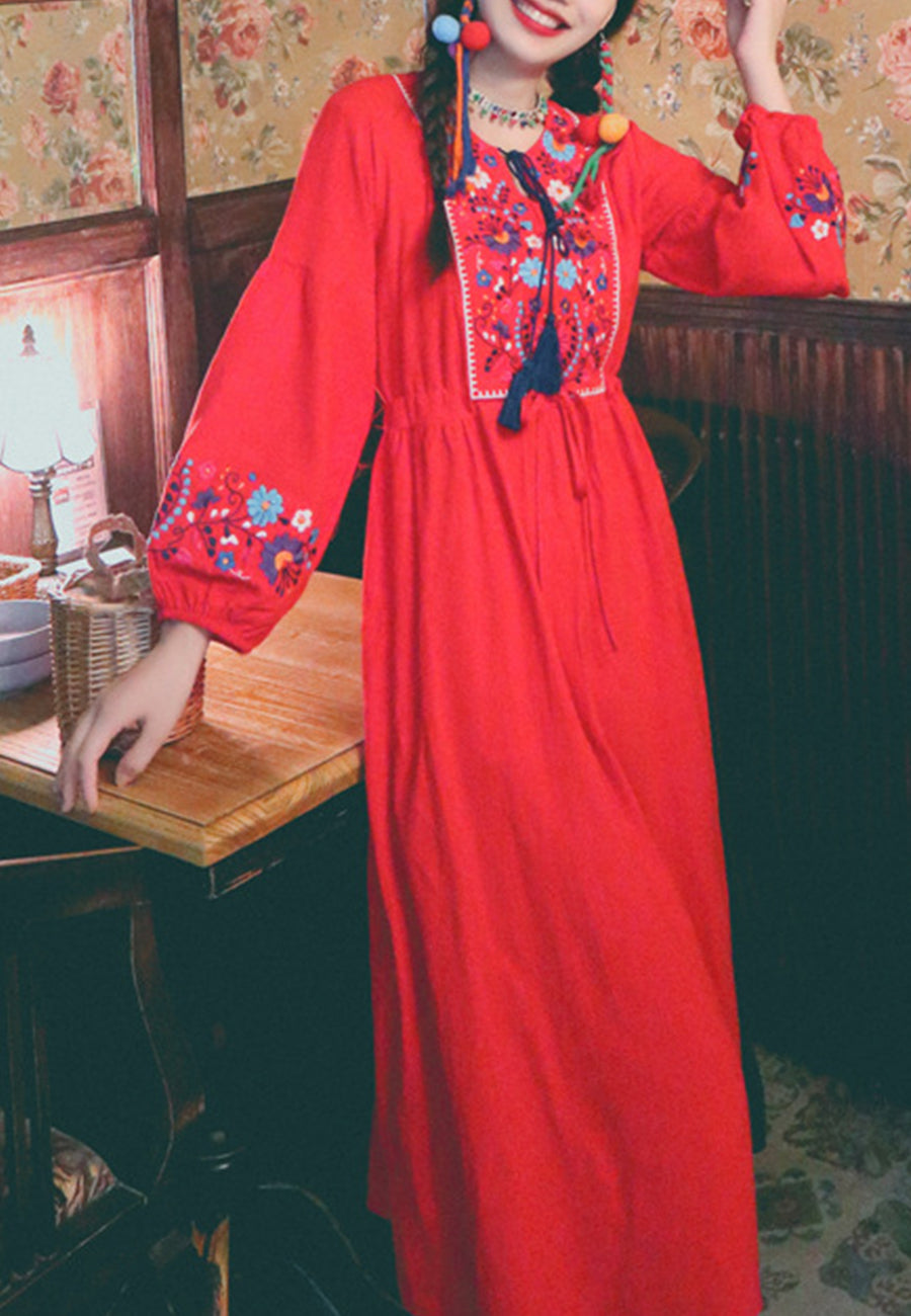 Floral Detail Bishop Sleeve Dress