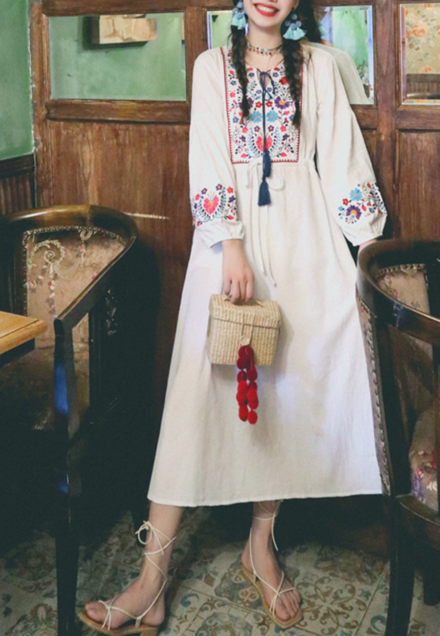Floral Detail Bishop Sleeve Dress