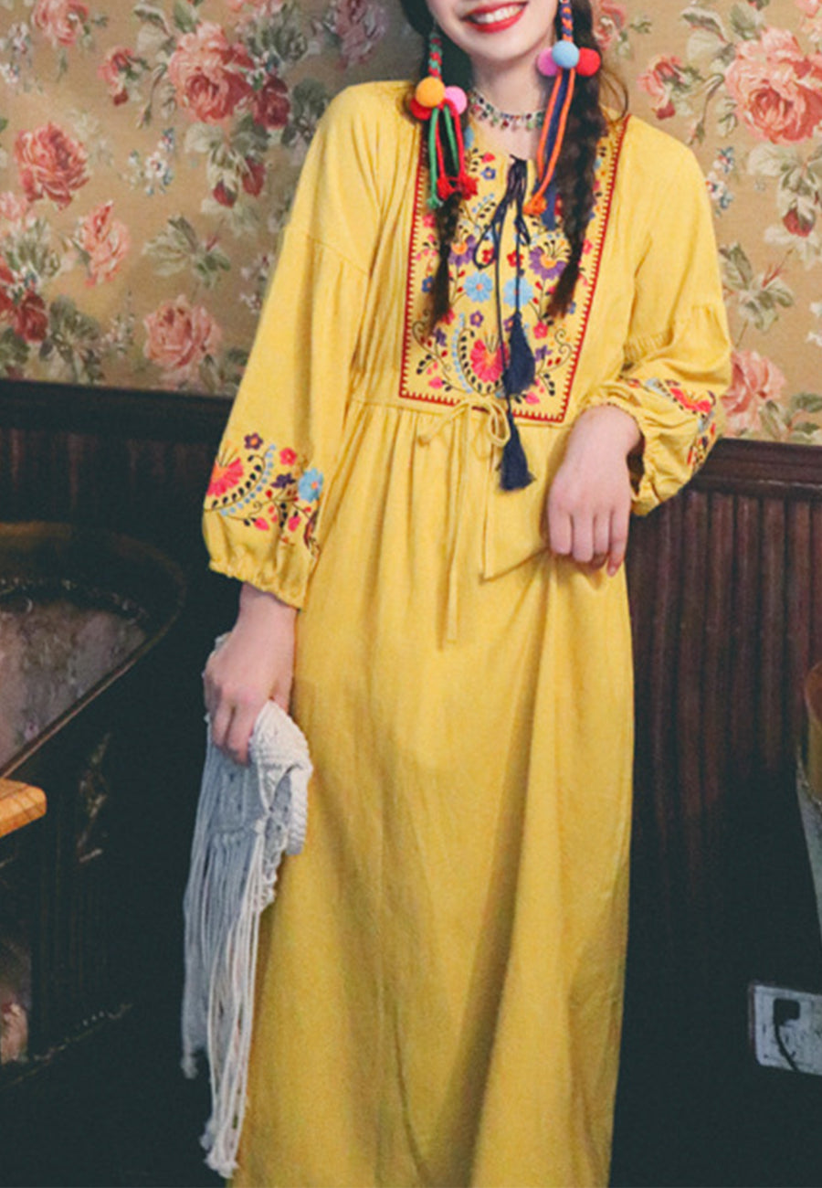 Floral Detail Bishop Sleeve Dress