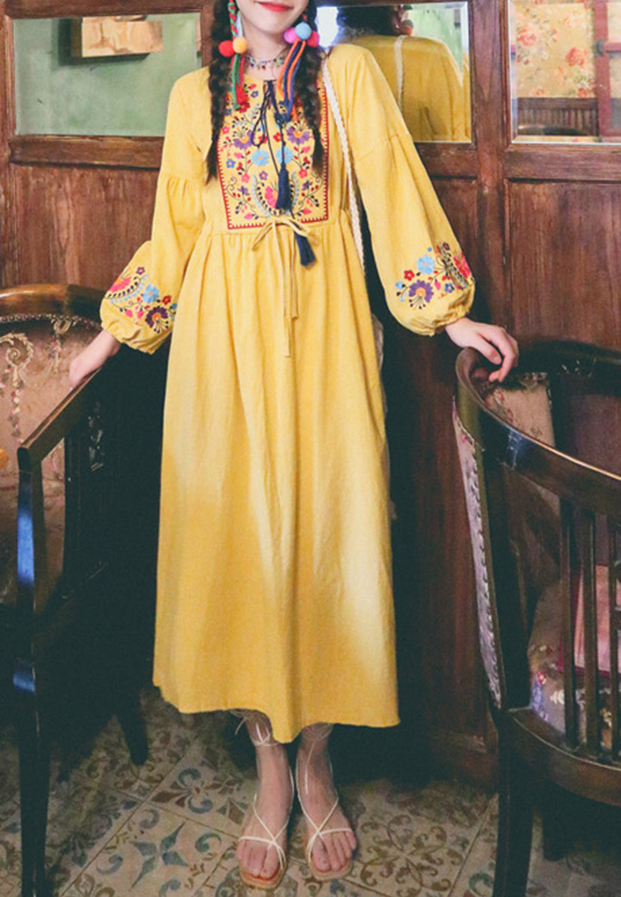 Floral Detail Bishop Sleeve Dress