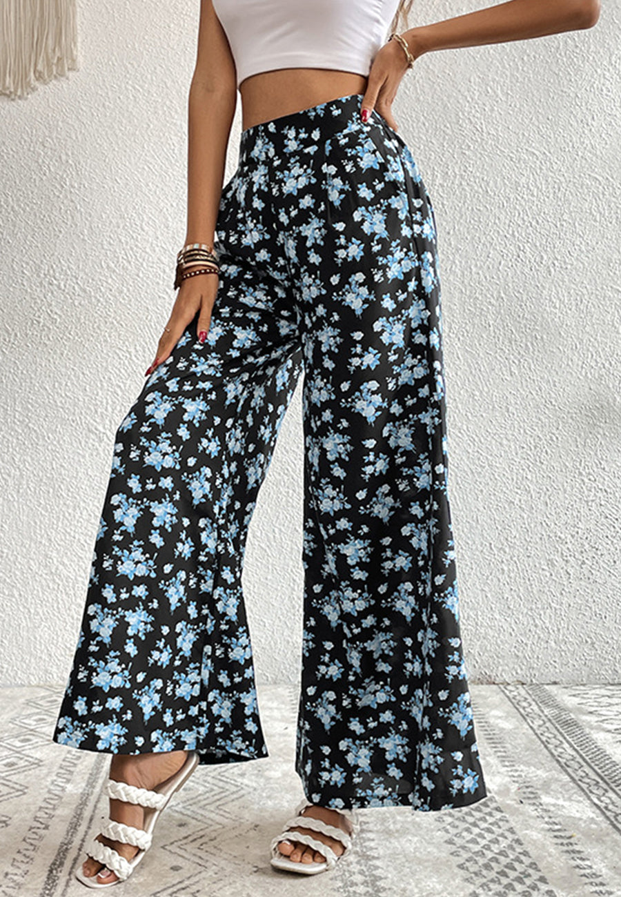 Pantalones de verano de pierna ancha con estampado floral