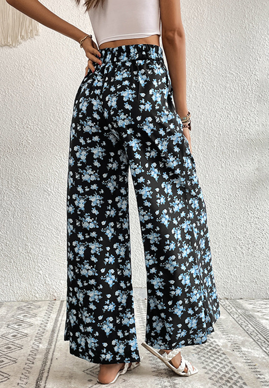 Pantalones de verano de pierna ancha con estampado floral