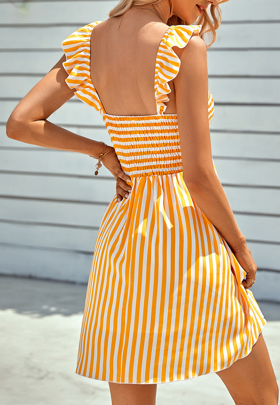 Vestido con dobladillo godet y estampado de rayas